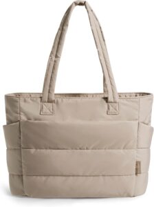 BAGSMART Puffy Tote Bag for Women, Lightweight Work Tote Handbag | 20L for 15.6" Laptop/ 18L for 15.6" Laptop, Quilted Shoulder Bag for Travel College Gym Daily